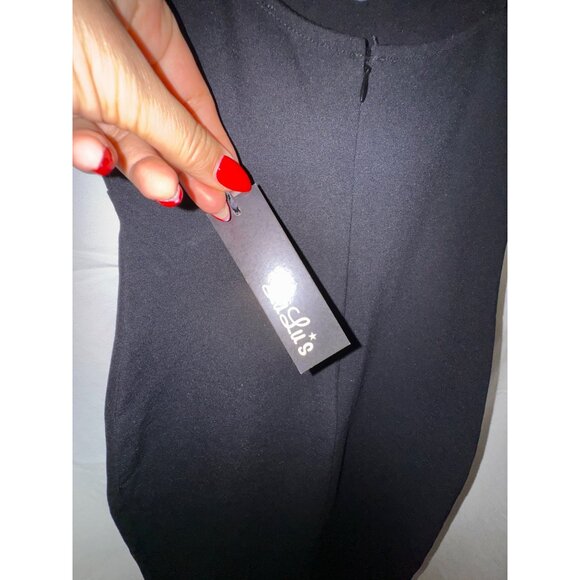 LuLus Black Midi Bodycon Dress Medium Sexy Stretch Classic LBD Basic Eighties - Picture 7 of 7